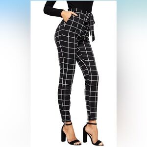 WDIRARA Women's Stretchy Plaid Print Pants Soft Skinny Regular Fashion Leggings